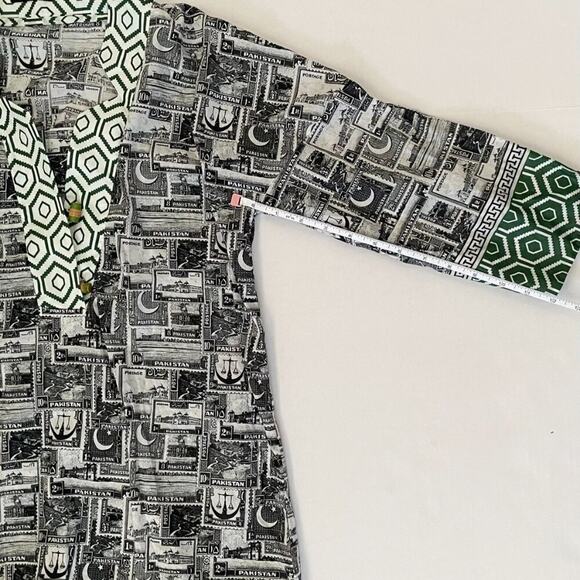 Cotton V-Neck Tunic/Kaftan Geometric Print Pakistan Stamp Print, Size XS - Picture 15 of 16